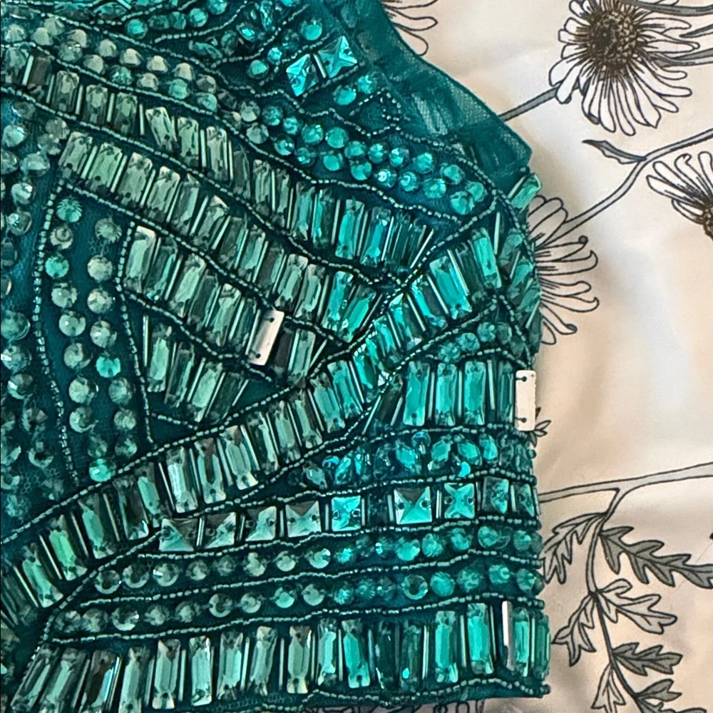 Sherri Hill 2piece teal formal dress w/ beaded top (read description for flaws!) - Picture 12 of 16